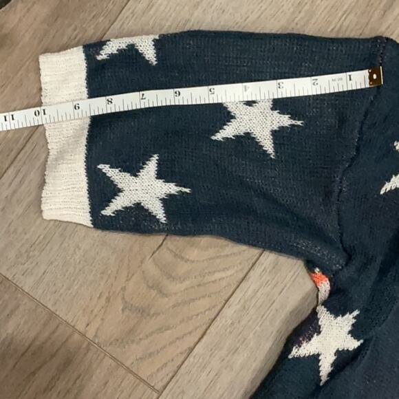 BiBi American Flag Sheer Short Sleeve Sweater July 4th Patriotic Size Medium - Picture 8 of 8